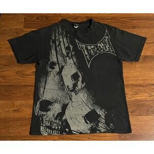 Tapout Mens Skull Graphic T-Shirt Black Grey MMA Large Made in USA Vintage